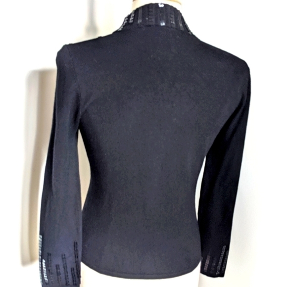 VINTAGE Black Mock Neck Square Line Sequin Sweater S - Picture 5 of 9